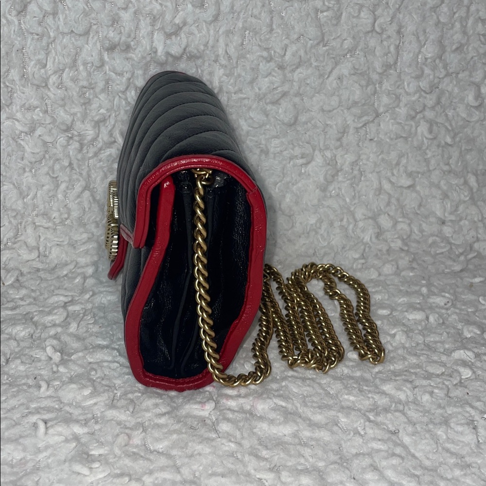 Gucci Torchon Marmont Quilted Leather Wallet on Chain WOC Bag Clutch Black/Red - Picture 5 of 17